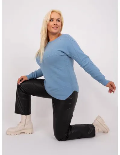Dámský svetr s lemy plus size RISLA světle modrý