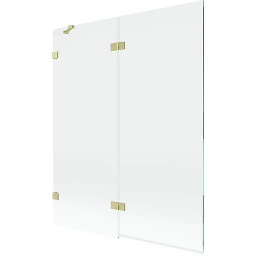 MEXEN/S Lunar vanová zástěna 2-křídlová levá 140 x 150, transparent, zlatá kartáčovaná 897-140-100-55-00-L