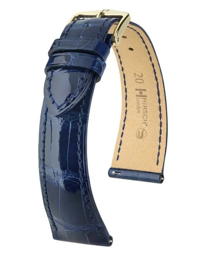 Řemínek Hirsch London Alligator - modrý, lesk - 22 mm - L – Standardní délka (doporučujeme) - 18 mm - Rose Gold