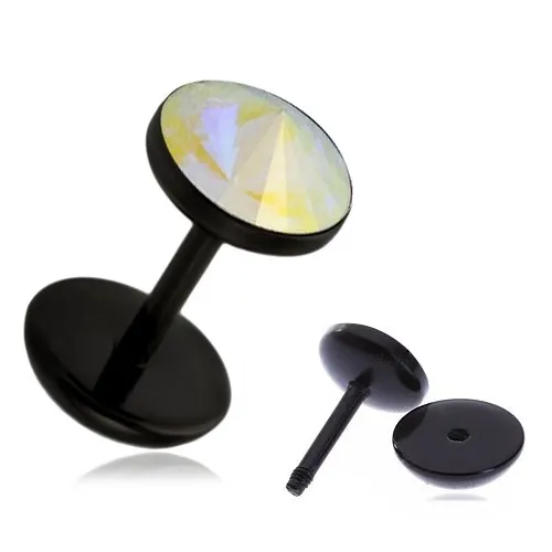 Akrylový fake plug do ucha - duhový kamínek