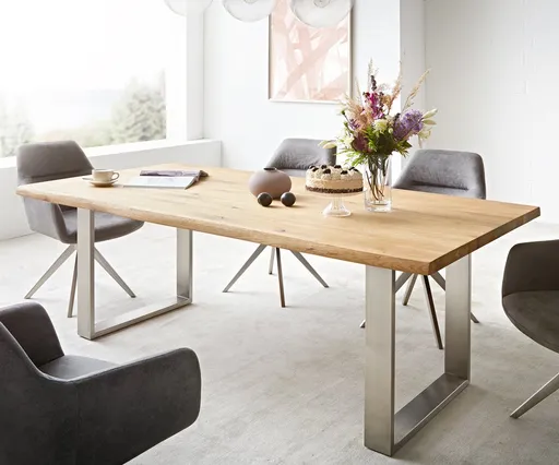 Jídelní stůl Edge 200x100 cm přírodní dub nerezová ocel úzká