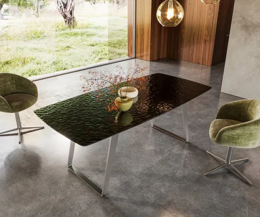 Jídelní stůl Edge Boot 200x100 sklo s reliéfem kouřově černé 3D