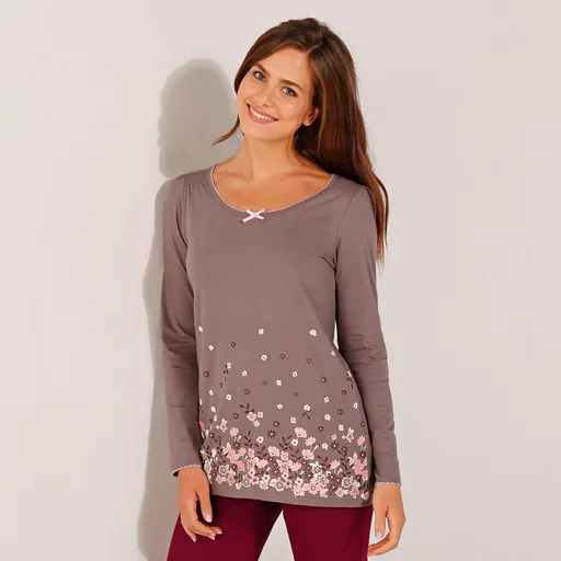 Pyžamové tričko s potiskem květin a dlouhými rukávy