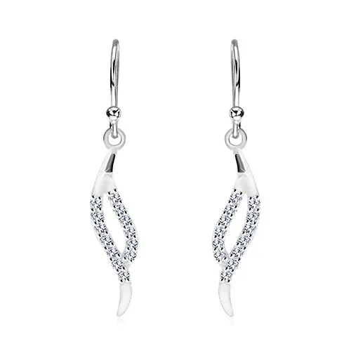 Visací náušnice, stříbro 925 - úzký list ze dvou zvlněných zirkonových linií