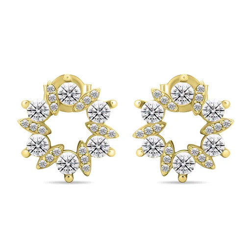 Brilio Silver Půvabné pozlacené náušnice s čirými zirkony EA593Y