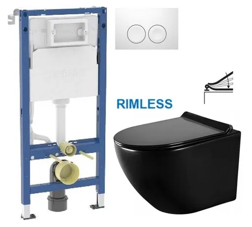 GEBERIT DuofixBasic s bílým tlačítkem DELTA21 + WC MEXEN LENA ČERNÁ Rimless + SEDÁTKO 458.103.00.2 21BI ME01