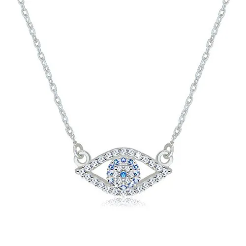 Stříbrný 925 náhrdelník - čiré zirkonové očko s tmavě modrým syntetickým topasem