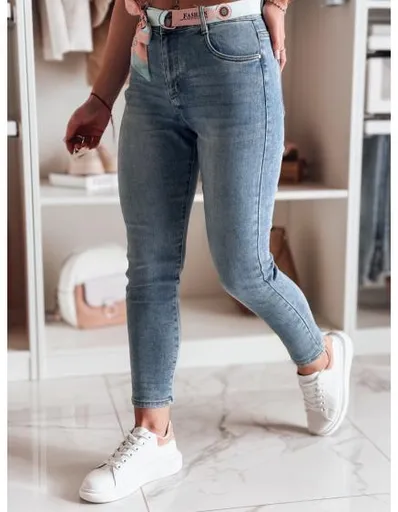 Dámské úzké džínové kalhoty s páskem TRENDLINE modré