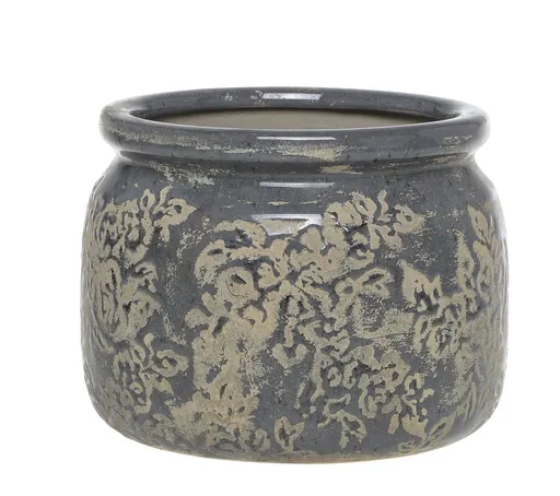 Opálový antik keramický obal na květináč s listy Antibes L - Ø 20*15 cm Chic Antique