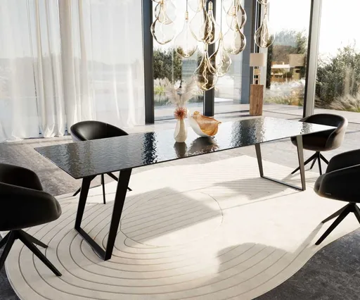 Jídelní stůl Edge 300x100 Reliéfní sklo kouřově černá 3D design