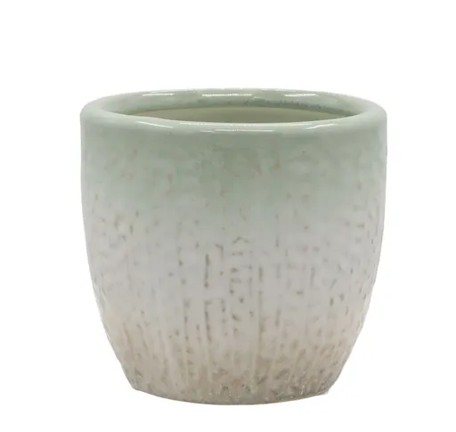 Béžovo-tyrkysový obal na květináč se vzorem Fayence - Ø 12*11 cm Chic Antique