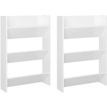 Nástěnné botníky 2 ks bílé vysoký lesk 60x18x90 cm dřevotříska, 806772 (806772)