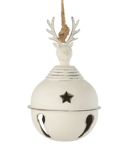 Béžová antik závěsná kovová ozdoba rolnička s jelenem Deer - Ø 9*15cm J-Line by Jolipa