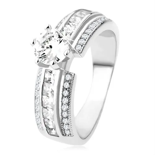 Zásnubní prsten ze stříbra 925, vyvýšená zdobená linie, čirý zirkon - Velikost: 57