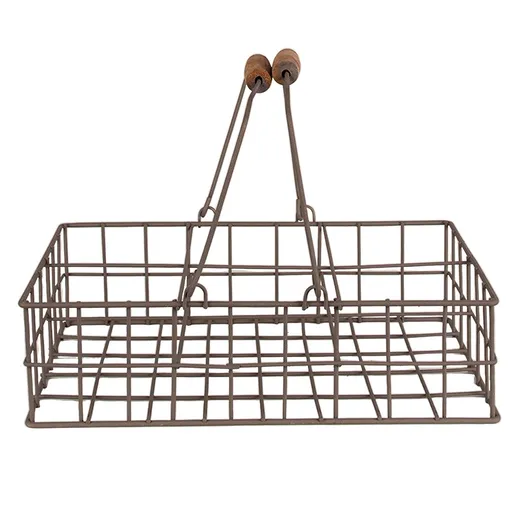 Drátěný ozdobný košík s dřevěnou rukojetí - 34*19*8 cm 6Y5255