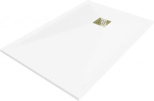 MEXEN/S Stone+ obdélníková sprchová vanička 80 x 70, bílá, mřížka zlatá 44107080-G