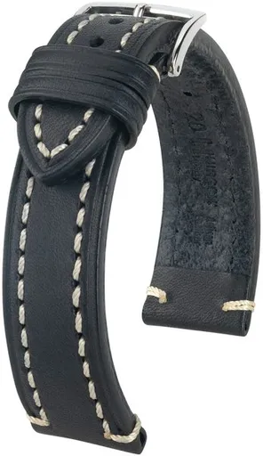 Řemínek Hirsch Liberty - černý - 20 mm - L – Standardní délka (doporučujeme) - 18 mm - Stříbrná