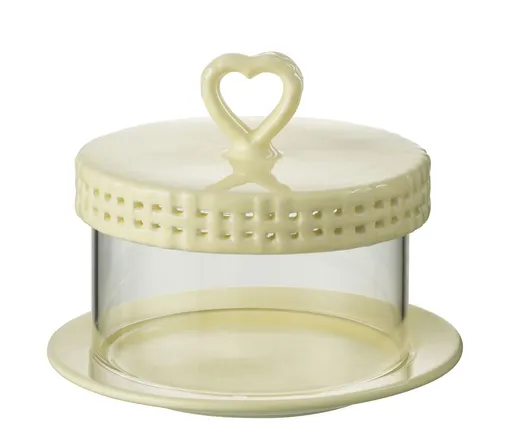 Žlutý keramický servírovací podnos s poklopem Hella Yellow - Ø16*13 cm J-Line by Jolipa