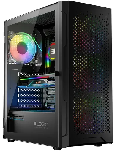 LOGIC PC skříň Aramis ARGB MIDI 1x USB 3.0, 2x USB 2.0 + audio, černá, bez zdroje