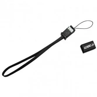 Logo USB kabel (2.0), USB A samec - microUSB samec, 0.3m, černý, poutko na fotoaparát/MP3 přehrávač, DOPRODEJ
