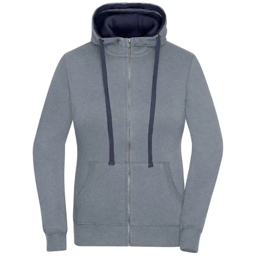 James & Nicholson (Daiber) Dámská mikina na zip s kapucí JN962 - Šedý melír / tmavě modrá | L
