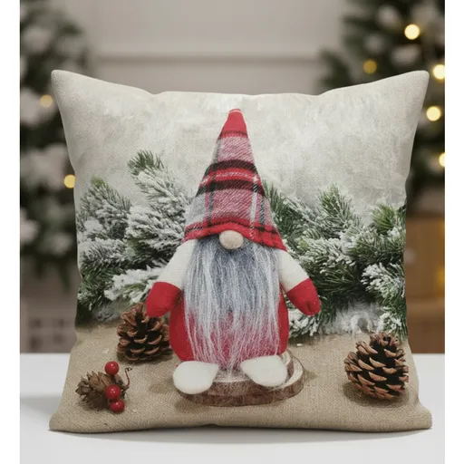 Vánoční 3D návlek, Trpaslík s károvanou čepičkou, 40 x 40 cm