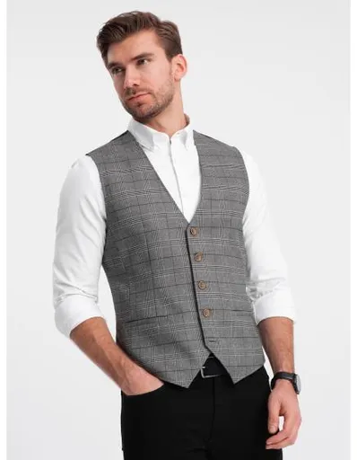 Pánská vesta bez klop V2 OM-BLZV-0123 grafitová