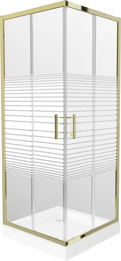 MEXEN/S Rio sprchový kout čtverec 80 x 80, pruhy, zlato + vanička Rio včetně výpustě 860-080-080-50-20-4510