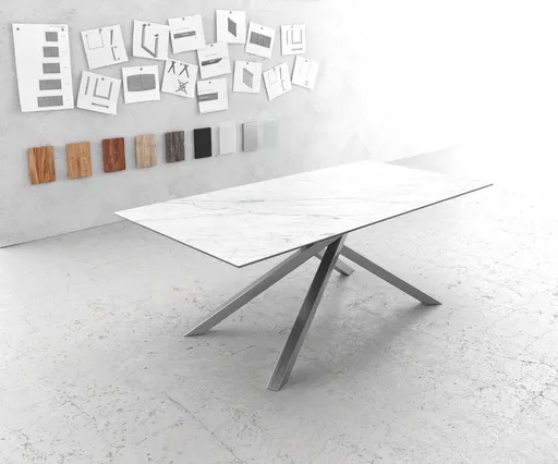 Jídelní stůl Edge 200x100cm Laminam® keramika bílá podnož