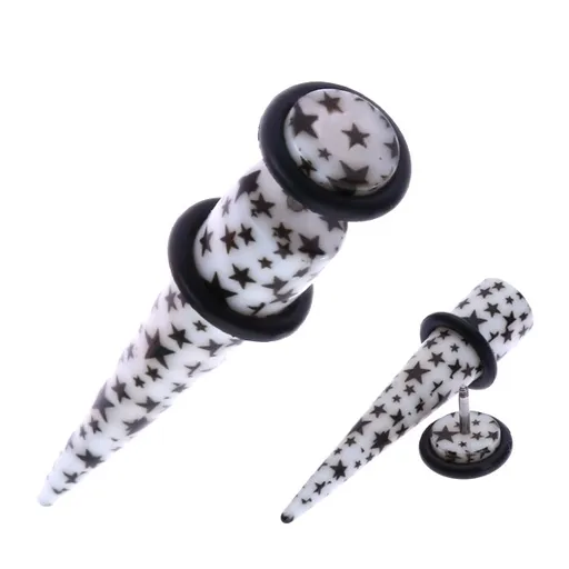 Fake taper z akrylu - černý hvězdičkový vzor
