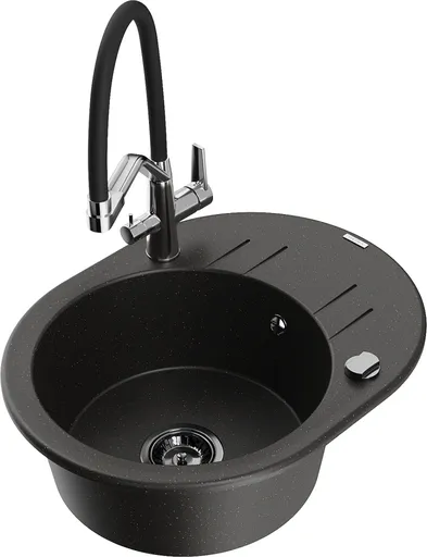 MEXEN/S Kevin granitový dřez 1-miska včetně baterie Duo, černá/zlatá metalik 6517-75-671701-07-B