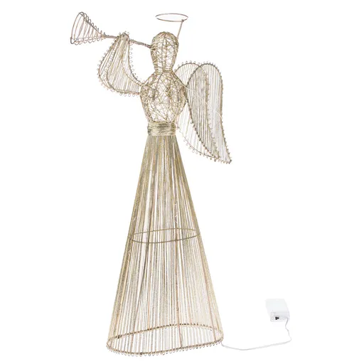 Vánoční svítící anděl s trubkou, 53 cm,  40 LED, kov