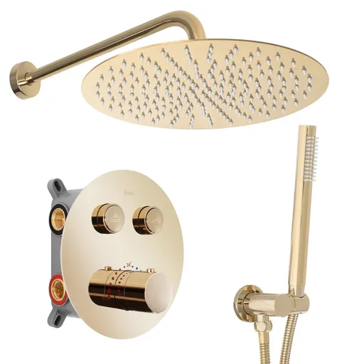 REA Podomítková sprchová sada LUNGO zlato + termostat + BOX REA-P8550