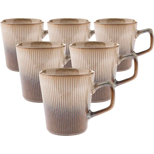 Sada 6 keramických hrnků Rustik 410 ml, světle hnědá