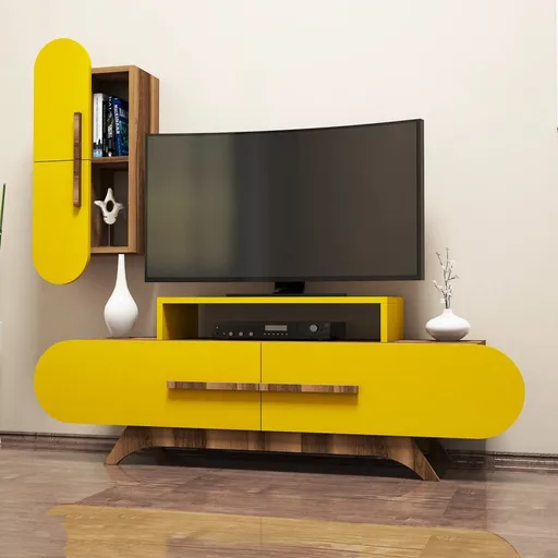 TV stěna / Sestava pod TV Rose S - Walnut, Yellow