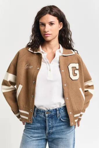 KARDIGÁN GANT VARSITY KNITTED JACKET WARM KHAKI