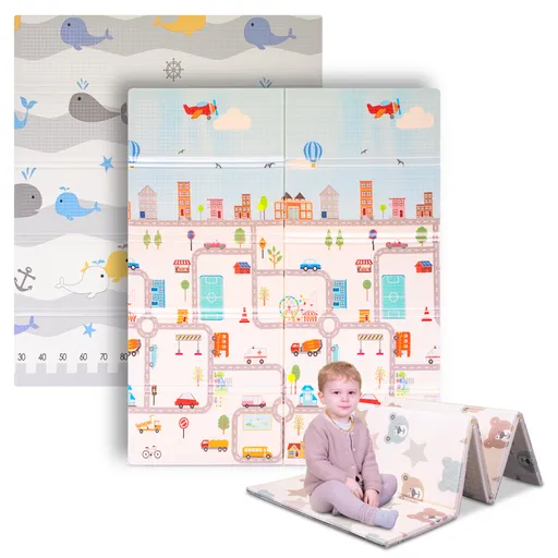 Skládací dětská podložka inSPORTline Michlino 180x160x1,2 cm Město/Velryby