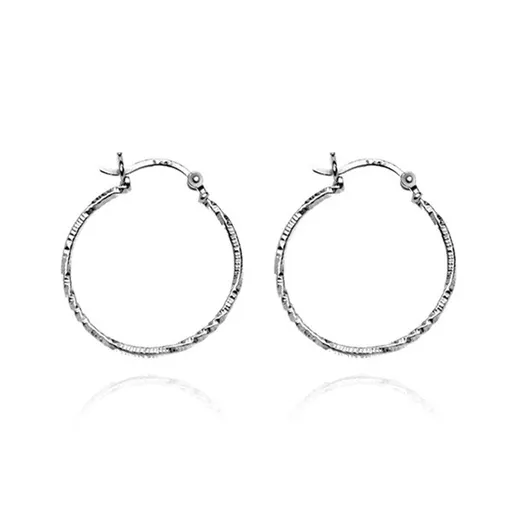 Kulaté náušnice ze stříbra 925 - stočená hranatá linie, vroubky, 17 mm