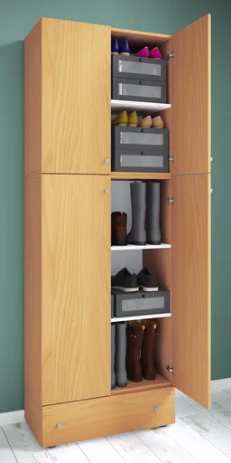 VCM Botník Lona XXL s otočnými dvířky se zásuvkou, buk