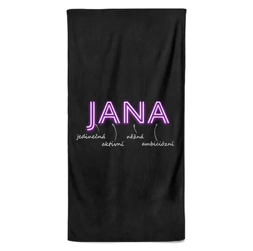 Osuška Ženská jména – NEON (Jméno: Jana, Velikost osušky: 70x140cm)
