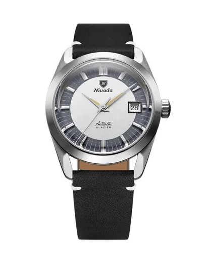 Nivada Grenchen Antarctic Glacier 35 mm - Black leather White Stitching