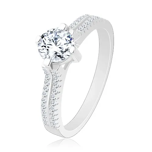 Stříbrný prsten 925, vyvýšený kulatý zirkon, čiré zirkonové linie - Velikost: 54