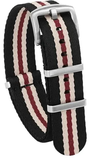 Řemínek NATO Sports proužky, černá-khaki-červená - 22 mm
