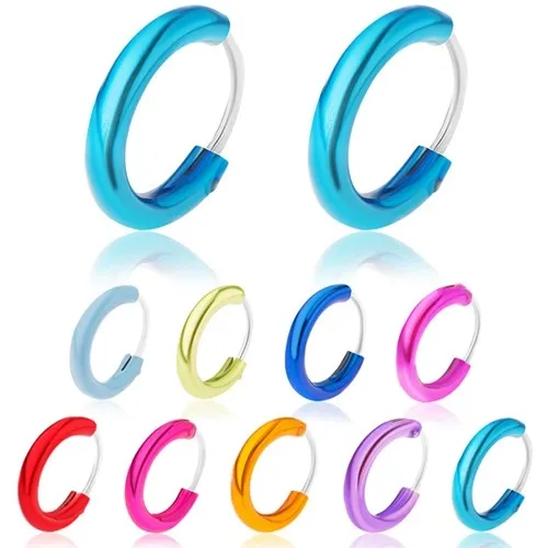 Stříbrné 925 náušnice, širší glazovaný kroužek, metalické odstíny, 12 mm - Barva: Červená