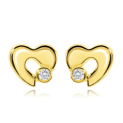 Zlaté náušnice 14K asymetrické srdce s čírym zirkonem