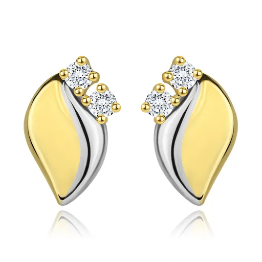 Zlaté náušnice 14K v tvare listu s dvoma čírymi zirkónmi