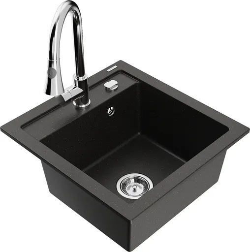 MEXEN/S Vito granitový dřez 1-miska včetně baterie Elia, černá/zlatá metalik 6503-75-670101-00