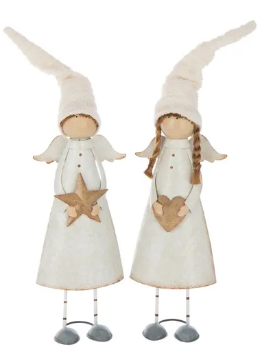 2ks bílá antik dekorace andílků s hvězdou a srdcem XL - 15*10*59 cm 59623