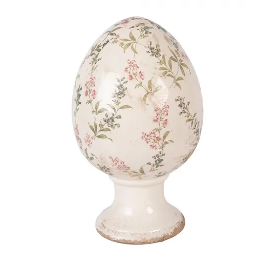 Keramické vajíčko na podstavci s lučními květy Monnia XL - Ø 17*28 cm Clayre & Eef
