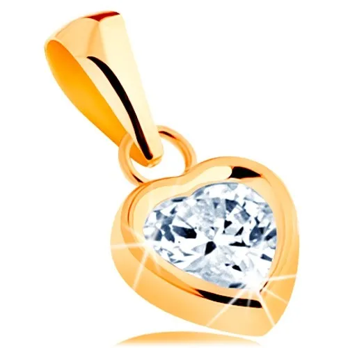 Přívěsek ze žlutého 14K zlata - blýskavé zirkonové srdíčko čiré barvy